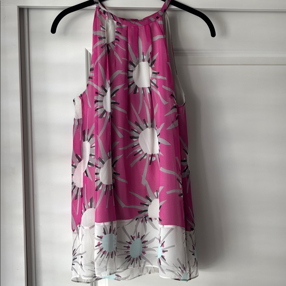DVF Diane von Furstenberg SILK Lainey Pink White Sun Print Halter Top Tunic 4 6